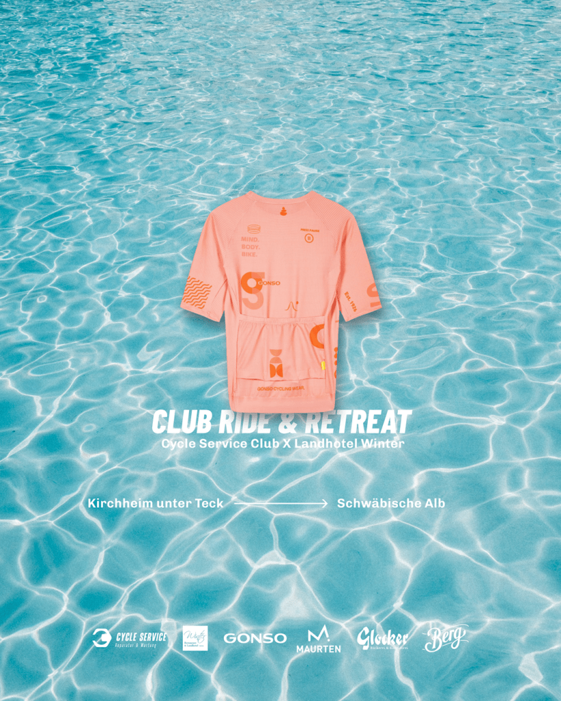 Club Ride & Retreat Gonso Trikot mit Pool im Hintergrund