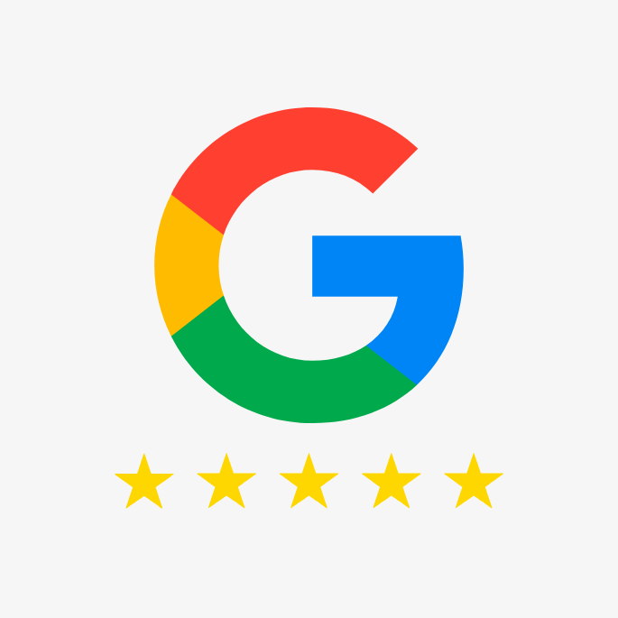 Google Icon mit voller 5-Sterne-Bewertung.